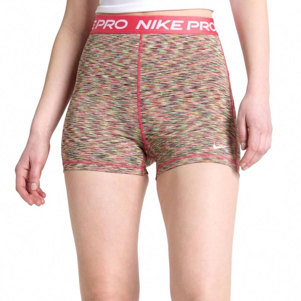 NEW NIKE women's pro three spacedye shorts in red multi